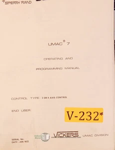 Vickers UMAC 7, Manual de control, operaciones y programación Sperry Rand 1972 - Imagen 1 de 2
