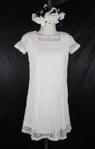 Vestido de Encaje Niñas Crema Marfil Totalmente Forrado Deslizante Espalda Suave Talla 5/6 - Imagen 1 de 6