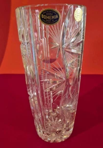 Bohemia Kristallglas Vase klar dekorativ beschriftet Vintage - Bild 1 von 11