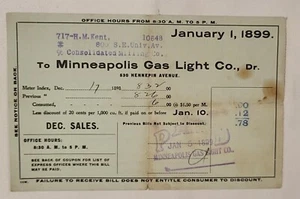 1900 Receipt Minnesota Minneapolis Gas & Light Company x4 pieces - Picture 1 of 4