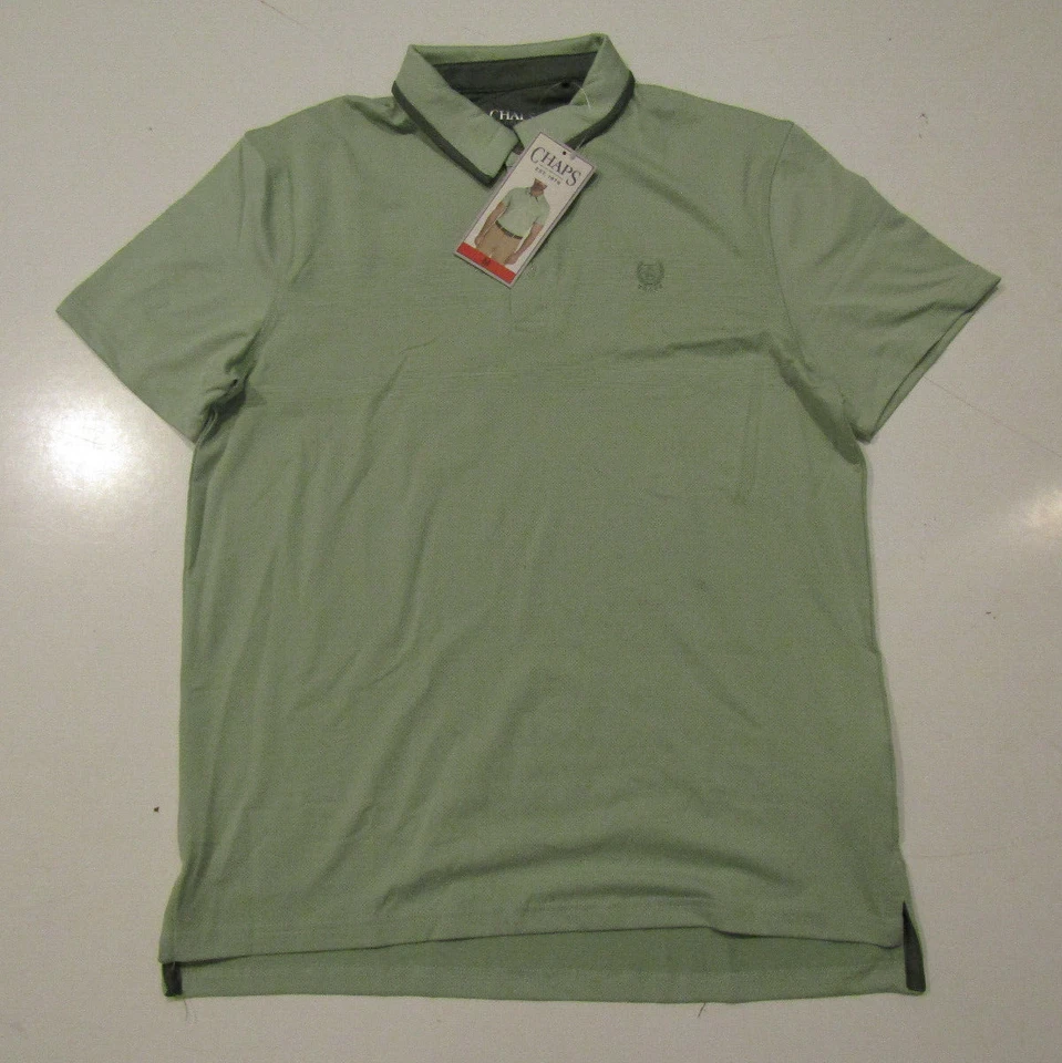 Men's Chaps Short Sleeve Stretch Moisture Wicking Golf Polo Shirt Green Medium