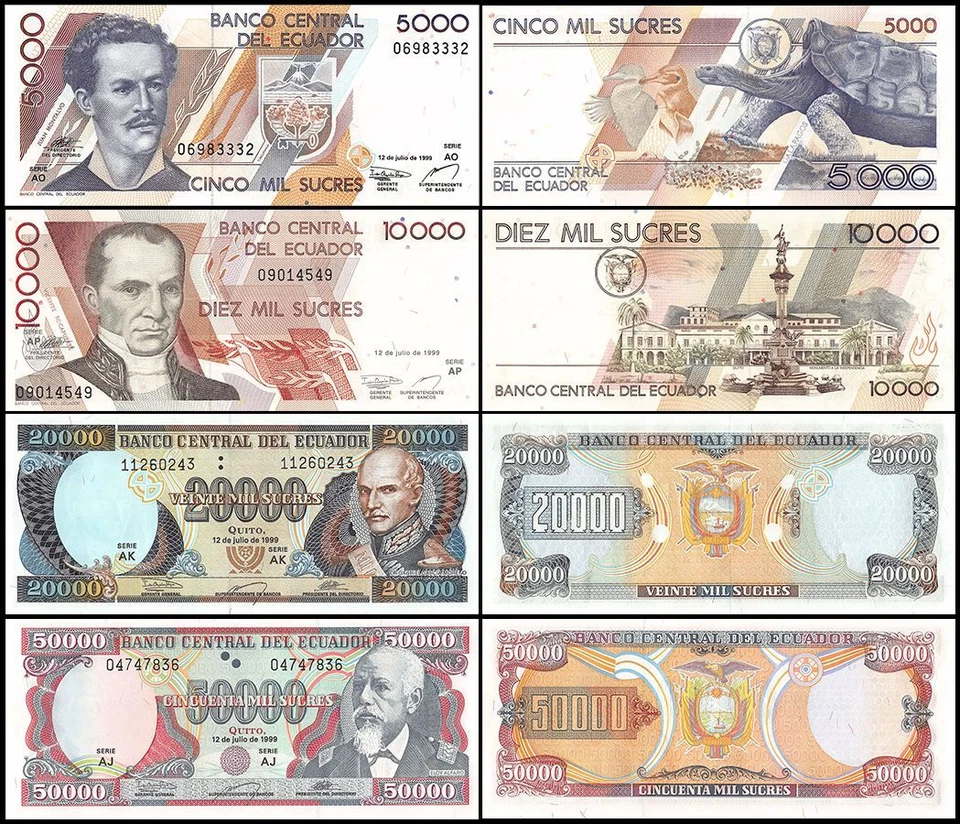 Ecuador 5000-50000 Sucres 4 Pieces Set, 1999, P-127e-130d, UNC - Image 1 of 1