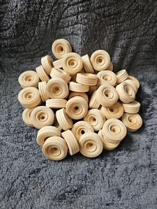 Mini Wood Wheels Treaded Style, 1.25 Inch Diameter, Pack of 56 New - Picture 1 of 1
