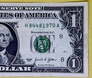1970 Year Note Four Digit Radar H 84481970 A Fancy Serial Number One Dollar Bill - Picture 1 of 7