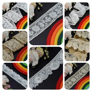 Orhanza Fabric Trim White & Off White Embroidered Saree Border With Pearl Ribbon - Picture 1 of 39