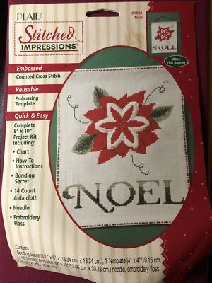 Christmas Poinsettia Count Cross Stitch Kit - NOEL Frame / Banner by Plaid New - Image 1 of 2