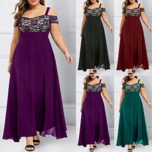Plus Size 18-28 Women Chiffon Maxi Long Dress Cold Shoulder Cocktail Party Gown - Picture 1 of 25