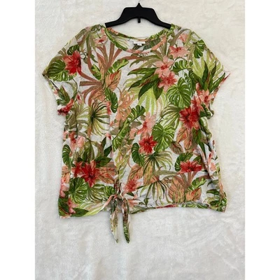 J. Jill Tropical Love 100% 亚麻上衣 XL 沙滩夏威夷 — 第 1/4 张图片
