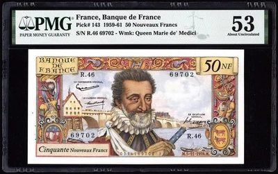 France 50 NF 1959 P143 PMG About Uncirculated 53  - Image 1 of 4