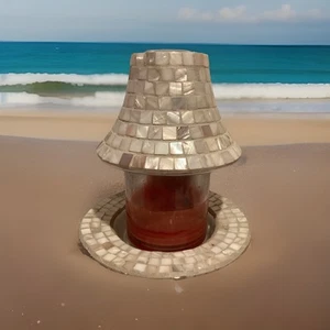 Yankee Candle Shade & Plate Set Mother of Pearl Tile Mosaic Beach Ocean Shell - Picture 1 of 7