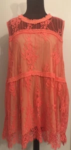 Neu Mit Etikett!  Perfekt Priscilla Koralle ärmelloses Spitzentop Größe 3X Boho - Bild 1 von 5