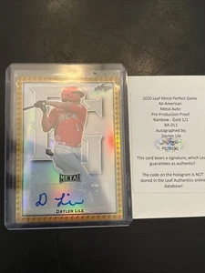 DAYLEN LILE 2020 LEAF PERFECT GAME Gold Rainbow PROOF AUTOGRAPH #1/1 NATIONALS - Picture 1 of 3