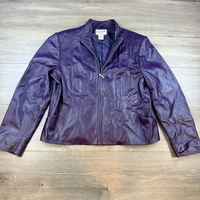 Vtg Pendleton 100% Leather Moto Jacket Women's Medium Petite Purple Full Zip - Image 1 of 4