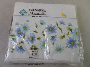 Vintage Cannon Monticello Musselin Twin flaches Blatt blau Gänseblümchen Blumen 72 x 108 Neu aus altem Lagerbestand - Bild 1 von 5