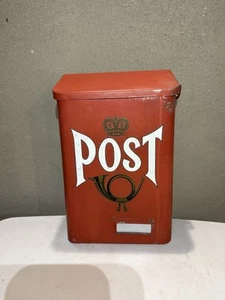 Vintage Red Metal Post Wall Letter Mailbox Lockable Crown, Horn. Made In Sweden - Picture 1 of 19