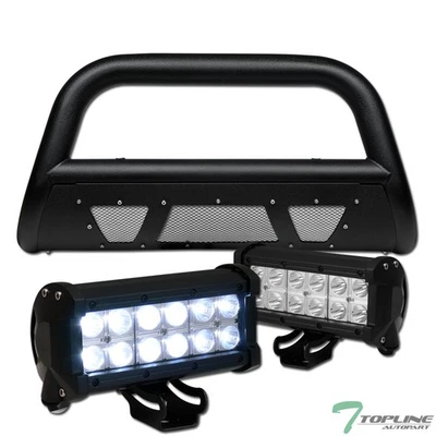 Topline For 99-07 Silverado/Sierra LD Textured Blk Studded Mesh Bull Bar+36W LED - Image 1 of 4