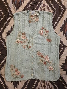 Vintage Portraits By Northern Isles Handstrick Cardigan Weste Blumen Damen XL - Bild 1 von 7