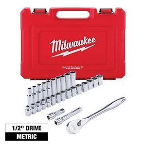 Milwaukee 1/2 in. Drive Metric Ratchet and Socket Mechanics Tool Set (28-Piece) - Picture 1 of 12