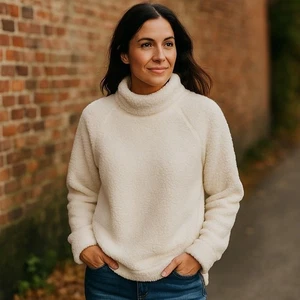 Haven Well Within Sherpa Pullover Women Small Ivory Mock Neck Fleece Winter Cozy - Picture 1 of 8