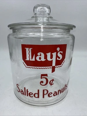 Vintage Lay's Salted Peanuts Glass Counter Jar Hard to Find 8.5” Tall - Image 1 of 4