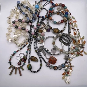 Vintage Edelstein Kunsthandwerk Glas Schmuck Konvolut Lot Quarz Muschel MOP Achat Hämatit - Bild 1 von 10
