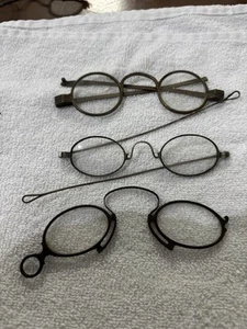 3 pair Antique Early Eyeglasses Oval Lens Civil War era wire frame Reenactors - Picture 1 of 11