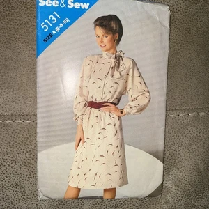Vestido camisero vintage con corbata See & Sew Butterick patrón de costura 5131 talla A 6-8-10 - Imagen 1 de 6