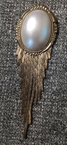 Vintage Gold Tone Fringe Victorian Revival  Style Brooch Faux Pearl Waterfall - Picture 1 of 7