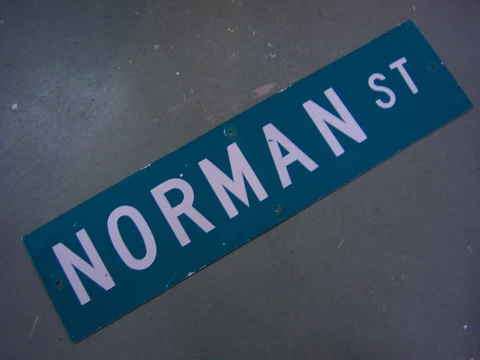 Vintage ORIGINAL NORMAN ST STREET SIGN WHITE ON GREEN BACKGROUND 36" X 9" Cover