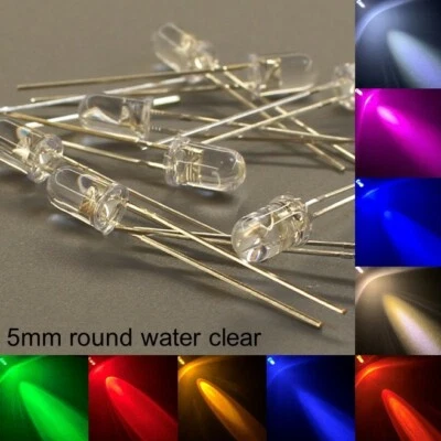5 mm runde wasserklare LED Birne alle Farben Leuchtdiode + Widerstand - Bild 1 von 3