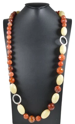 Collana Agata di Fuoco,Agata Gialla,Intercalari e Chiusura in Argento 925  - Immagine 1 di 4