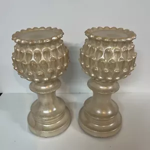 Set Of 2 - 12” Candle Holder / Decorative Pillars Home Decor Pieces Gold Metal - Picture 1 of 8