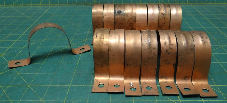 (Qty: 16) 2" Size Pipe/Tube Strap 2-Hole Copper-Plated Steel 4-3/4" L x 3/4" W  - Image 1 of 4