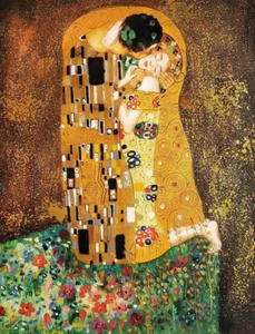 THE KISS Gustav KLIMT Oil Painting with Gold 20x24 stretched Canvas **SALE - Picture 1 of 6