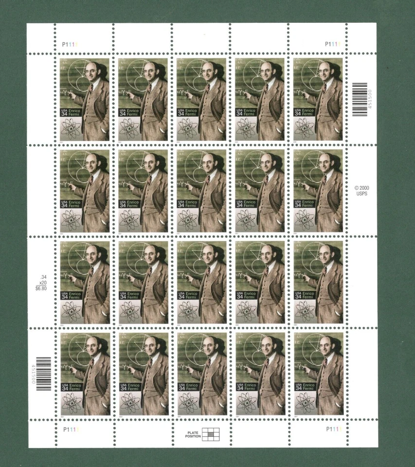 Sc # 3533 ~ Full Pane ~ 34 cent Enrico Fermi Issue - Image 1 of 1