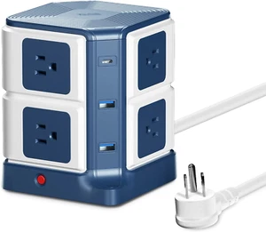 Power Strip Tower with PD20W USB C, 8-Outlet and USB Charging Ports 2100 Joules - Picture 1 of 12