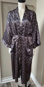 VTG Christian Dior Monsieur Mens Kimono Wrap Robe Art Deco Print Satin OS - Picture 1 of 6