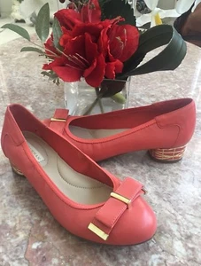 New DANA BUCHMAN "Obannabell" Coral Leather Bow Loafer Shoes Sz 6 M - Picture 1 of 9