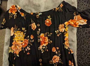 J  For Justify Black & Orange Floral Dress Size 1X - Picture 1 of 6