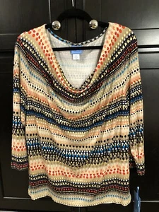 Lara Lane XL Plus mehrfarbig goldfarben gepunktet 3/4 Ärmel neu mit Etikett Wasserfallausschnitt - Bild 1 von 9