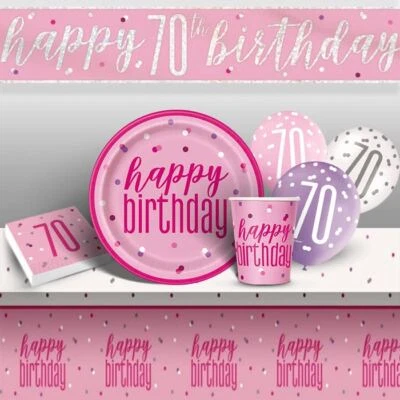 UNIQUE PARTY Pink Age 70 70th Birthday Banners Party Decorations Balloons Bunting Tableware