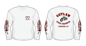 OUTLAW CYCLE PRODUCTS WHITE BIKER CHOPPER LONG SLEEVE T-SHIRT MOTORCYCLE - Picture 1 of 1