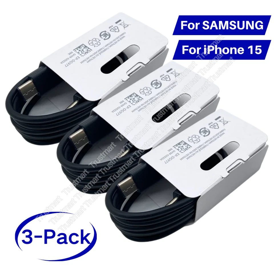 Paquete de 3 cables USB-C a USB-C de 3 pies de carga rápida tipo C cable de carga cargador rápido Foto 1 de 4