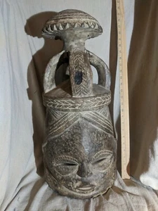 Very Heavy Helmet Mask — Excellent Carved Details — Authentic African Wood Art - Picture 1 of 7
