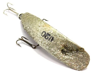 Helin Flatfish U20 Silver Glitter/Flash Covered Wood Body Vintage Fishing Lure - Picture 1 of 9