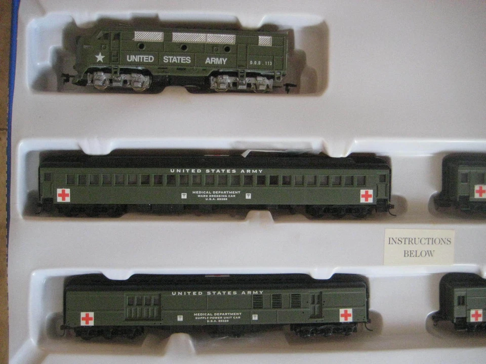 US ARMY MILITARY TRAIN SET F3 A LOCO AND 4 PASSENGER CARS-MRC DCC/DC/S - Image 1 of 4