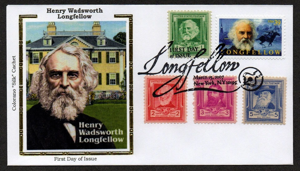 USA, SCOTT # 4124 & 864-867, RARE COMBO COLORANO SILK FDC COVER 2007 LONGFELLOW - Image 1 of 1