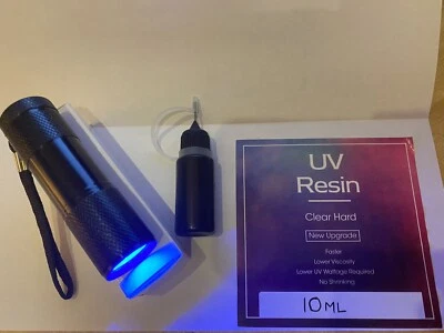 10ML UV RESIN, GLUE FOR GLASS, METAL, FURNITURE + 9 LED UV TORCH FREE BATTERIES
