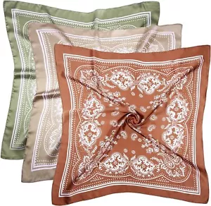 DOOBO 3 Pcs 27.5 Inches Satin Head Scarf Hair Brown,khaki,light Green - Picture 1 of 7