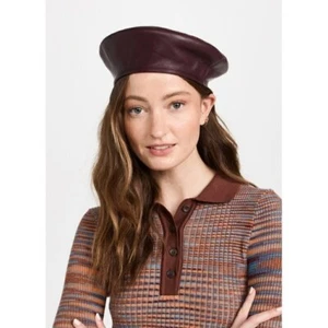 Stand Studio Nwt Freida Faux Leather Beret in Burgundy - Picture 1 of 8